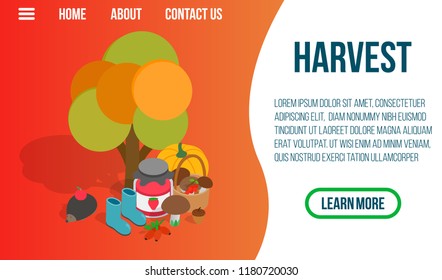 Harvest concept banner. Isometric banner of harvest vector concept for web, giftcard and postcard