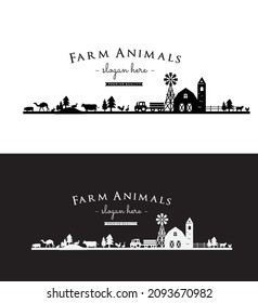 Harvest Farm Logo Simple Agriculture Vector. Agriculture Farm Badge Vintage Logo Landscape Template Silhouette Black