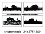 Harvest Farmhouse silhouette vector. Rural house silhouette, Farmhouse Silhouette Vector Art