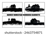 Harvest Farmhouse silhouette vector. Rural house silhouette, Farmhouse Silhouette Vector Art