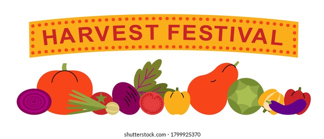 Harvest festival banner. Vector flat illustration