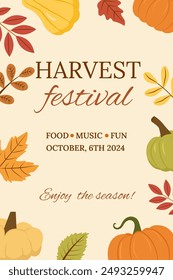 Harvest Festival design. Autumn background. Banner, poster, flyer template. Autumn botanical background.Vector illustration