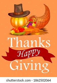 Harvest festival Happy Thanksgiving Day holiday celebration. Vector illustration