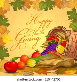 Harvest festival Happy Thanksgiving Day holiday celebration. Vector illustration