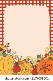 Harvest Festival poster. Autumn fest banner decorated pumpkin, sunflowers, fall leaves. Fall harvest vector illustration. Fall farmers market banner design. Sunflower frame, card. Farm organic food.