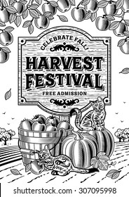 Harvest Festival Poster Black And White. Editable vector illustration with clipping mask.