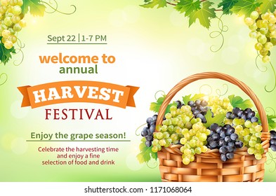 Harvest festival poster design. Invitation for crop fest. Vector illustration.