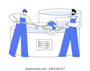 Harvest fish abstract concept vector illustration. Group of workers catching fish together, agribusiness industry, production sector, commercial seafood, marine harvest abstract metaphor.