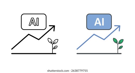 Harvest forecast chart with AI node icon for smart agriculture, in outline and color styles.