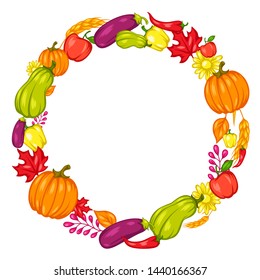 Harvest frame with fruits and vegetables. Autumn seasonal illustration.
