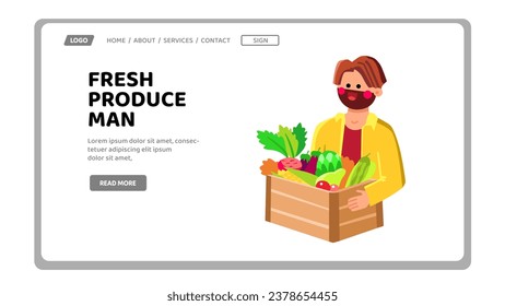 harvest fresh produce man vector. agriculture natural, farm garden, healthy gardening harvest fresh produce man web flat cartoon illustration