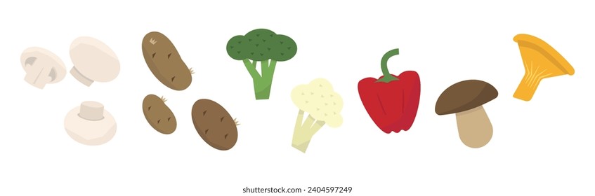 Harvest with Fresh and Ripe Organic Food and Product Vector Set