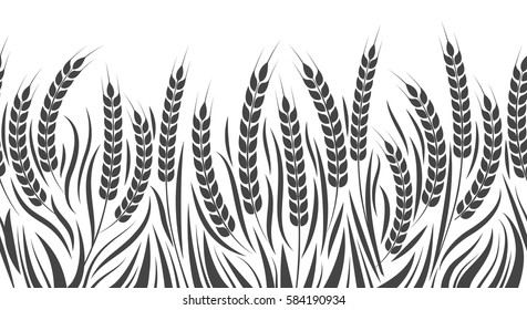 Recolectar ilustración vectorial de patrón horizontal. Campo de trigo, centeno o cebada aislado en fondo blanco