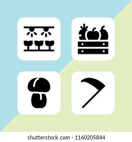 harvest icon. 4 harvest set with fruit, mushroom, agriculture and farming and gardening vector icons for web and mobile app