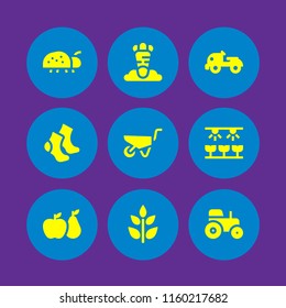 harvest icon. 9 harvest set with tractor, farm tractor, farming and gardening and agriculture vector icons for web and mobile app