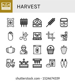 harvest icon set. Collection of Cherry, Seeds, Wheat, Seed, Corn, Blackcurrant, Smart greenhouse, Crop, Producer, Pumpkin, Farmer, Flour, Fertilizer, Strawberry, Tractor icons