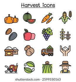 Harvest icon set in colorline style