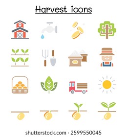 Harvest icon set in flat color style