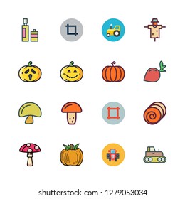 harvest icon set. vector set about pumpkin, radish, crop and scarecrow icons set.