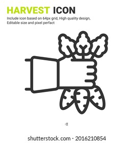 Harvest icon vector with outline style isolated on white background. Vector illustration crop sign symbol icon concept for digital farming, technology, industry, agriculture, apps, web and all project