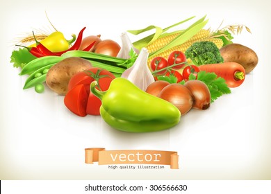 Harvest juicy and ripe vegetables vector illustration isolated on white