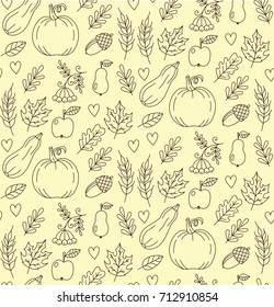 Harvest line vegetables seamless vector pattern