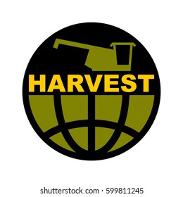 harvest logo. Agriculture emblem. combine harvester and Earth. Farm sign