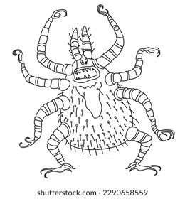 Harvest mite. Vector illustration of cartoon arachnid insect. Caricature outline drawing isolated on white background