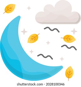 Harvest Moon with clouds and leaves Concept Vector Icon Design, Autumn or Fall activities Symbol, Dry weather Sign, Temperate climates Elements Stock illustration