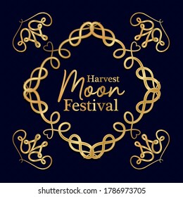 harvest moon festival inside ornament gold frame on dark blue background design, Oriental chinese and celebration theme Vector illustration