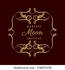 harvest moon festival inside ornament gold frame on dark red background design, Oriental chinese and celebration theme Vector illustration