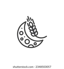 Harvest Moon line icon. linear style sign for mobile concept and web design. Crescent moon and wheat ear outline vector icon. Symbol, logo illustration. Vector graphics