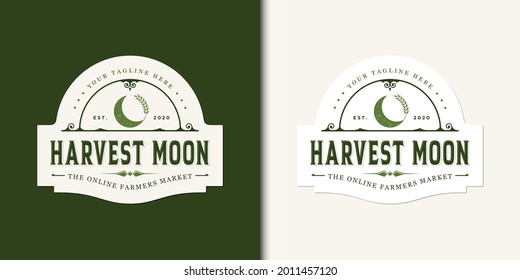 Harvest moon logo or label design premium in green color