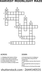 E Colher Luar Maze Crossword Puzzle Game Atividade Planilha vetor imprimível