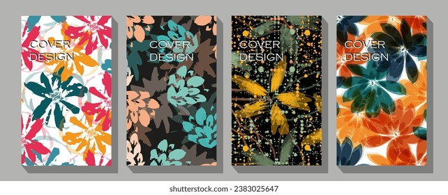 Harvest music and art festival promo poster card with autumn leaves design set vector illustration.  Two multicolored parrots in front
