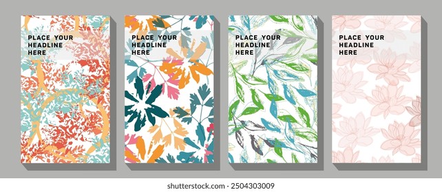 Harvest music and art festival promo poster card with autumn leaves design set vector illustration.  Vector drawing for banner, greeting card, invitation, poster, covers.