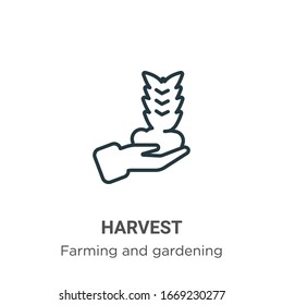 Harvest outline vector icon. Thin line black harvest icon, flat vector simple element illustration from editable farming and gardening concept isolated stroke on white background