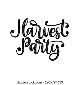 Harvest Party, hand lettering on white background. Vector calligraphic illustration for Thanksgiving invitation, greeting card template.