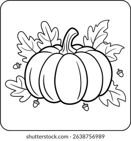 Harvest Pumpkin with Leaves Coloring Page