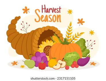 Harvest Season Vector Illustration with Autumn of Pumpkins and Seasonal Agricultural on a Farm in Flat Cartoon Hand Drawn Background Templates