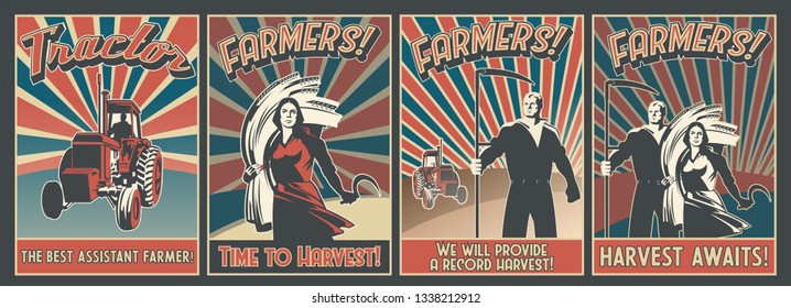 Harvest. A series of posters calling for farmers Vintage Propaganda Style