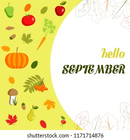 Harvest shape fall autumn doodle set decorative elements. Hello september Vector illustration
