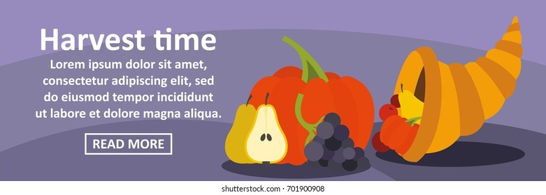 Harvest time banner horizontal concept. Flat illustration of harvest time banner horizontal vector concept for web