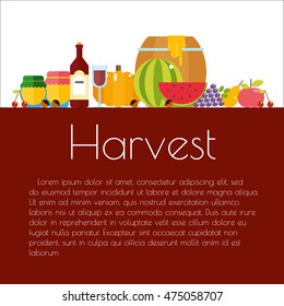 harvest time, fruit and vegetables preparations for the winter. flat vector illustration autumn. used to design flyer, Web sites, business cards