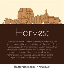 harvest time, fruit and vegetables preparations for the winter. flat vector illustration autumn. used to design flyer, Web sites, business cards