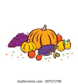 Harvest time. Hand drawn vector illustration. Isolated on white.