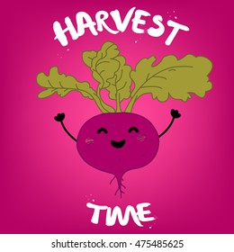 Harvest time illustration.Vector cartoon flat illustration with beet.