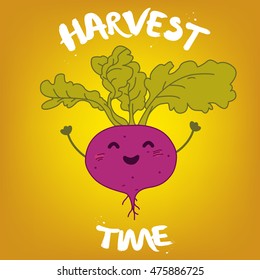 Harvest time illustration.Vector cartoon flat illustration with beet.