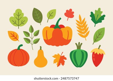Harvest Vegetable and Leaves Vector Illustrations Bundle