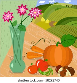 harvest of vegetables in an outdoor